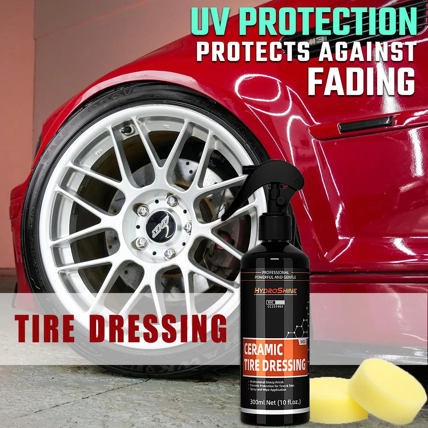 Hydroshine Ceramic Tire Dressing – Black Wet Look Tire Shine Deep Glossy Finish UV Protection Long-Lasting – 50ml / 100ml / 300ml – $14–35