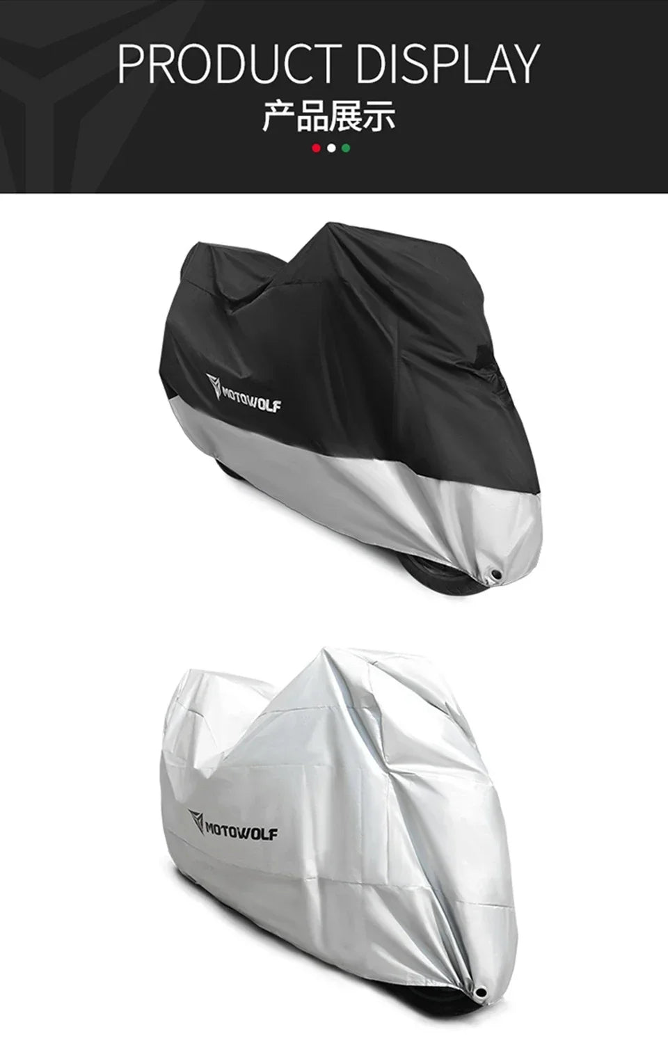 MOTOWOLF Oxford Waterproof Scooter Cover Universal All Weather Motorcycle Protector Anti UV Dustproof with Lock Holes – Polyester Taffeta Oxford Cloth M-4XL Silver Black 4 Season