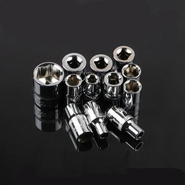 12-Piece Ratchet Wrench Socket Set – 4–13mm Metric – 45# Steel Chrome Plated – Motorcycle / Bicycle / Car / Boat – $17