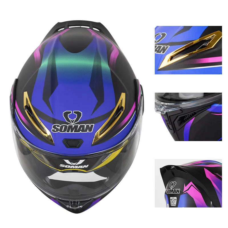 DOT Approved Modular Full Face Motorcycle Helmet – Flip-Up Dual Visor, All-Season