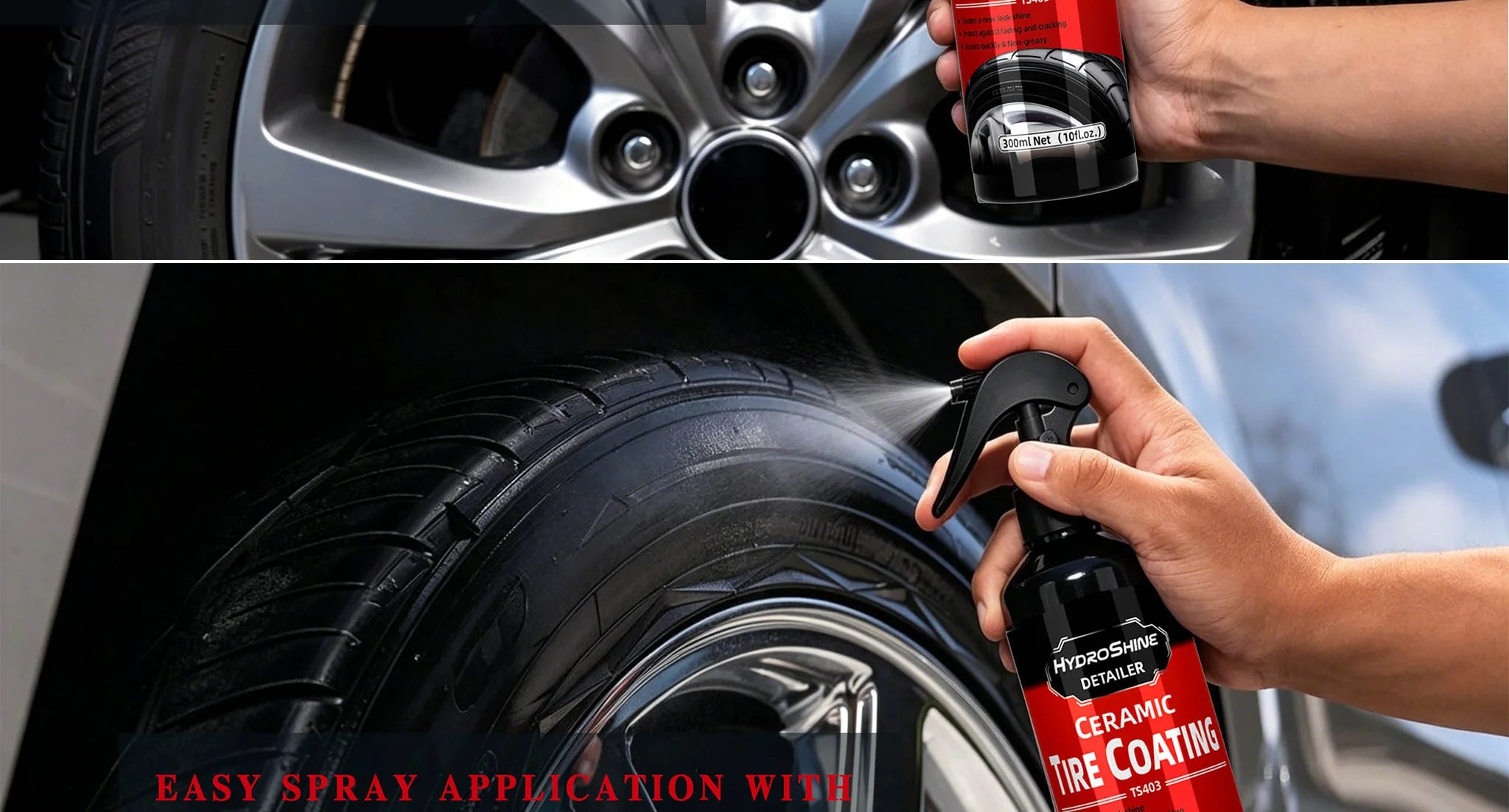 Hydroshine Ceramic Tire Coating Shine Spray – Tyre Gloss Plastic Rubber Restorer Hydrophobic Seal Wax – 50ml / 100ml / 300ml – $16–40