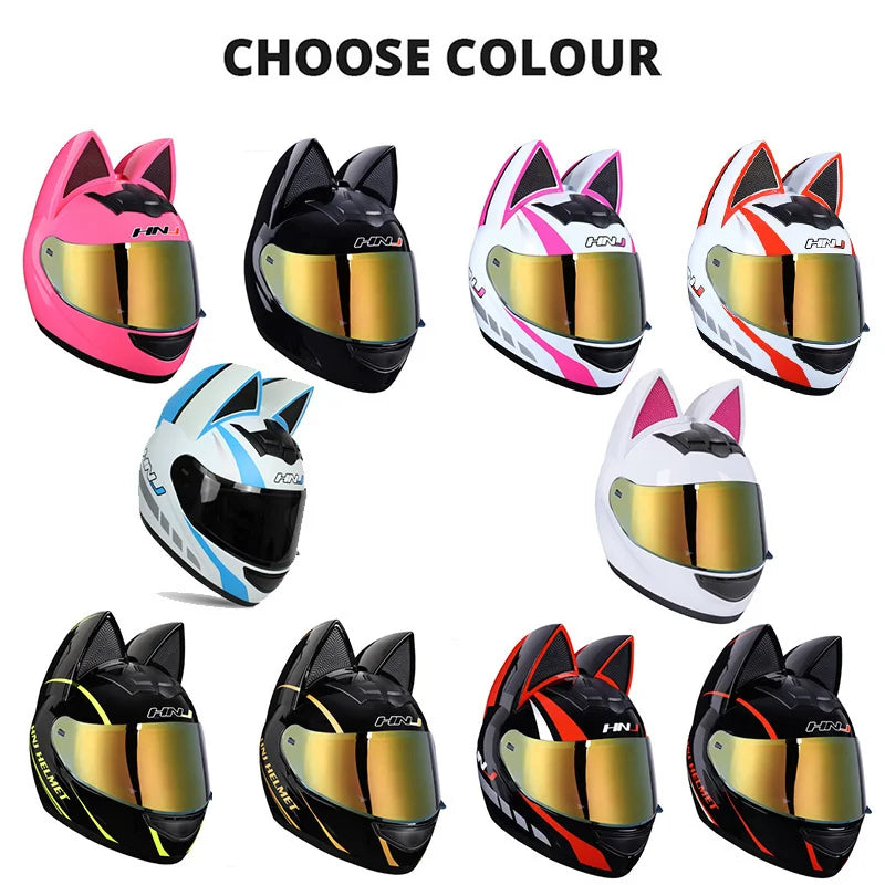 Cute Cat Full Face Ear Helmet for Street and Motocross Riding