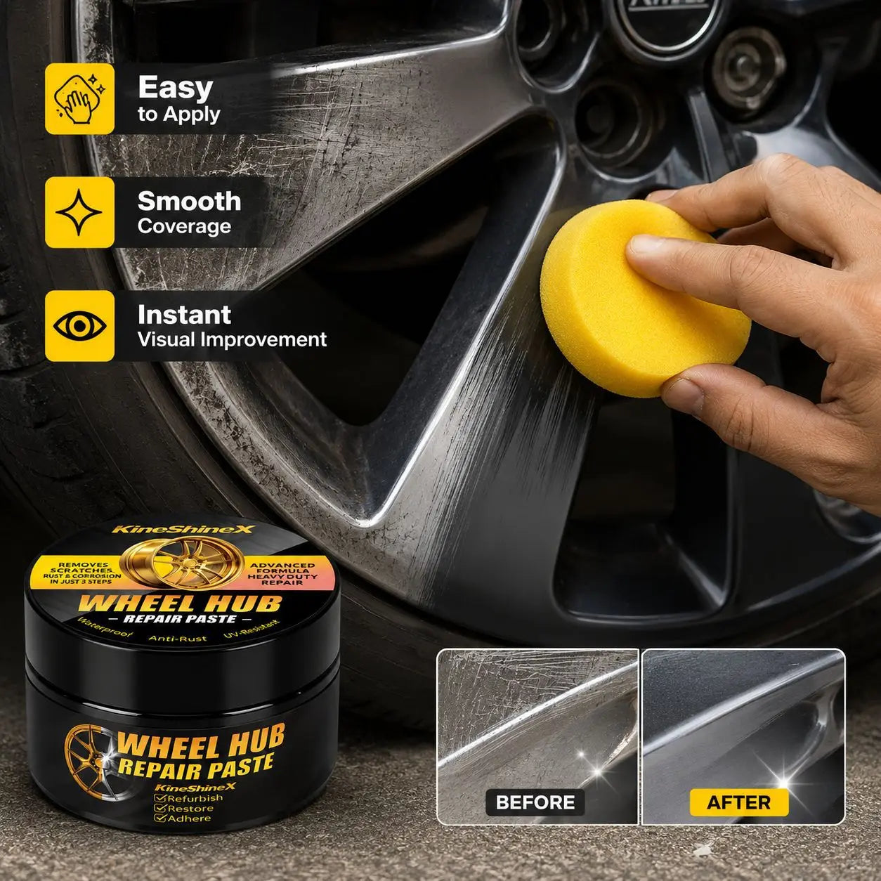 KINESHINEX Alloy Wheel Scratch Remover & Polish Paste – Rim Restoration & Shine – Metal Surface Polish – 30g – 1 / 3 / 5 / 10 Pcs – $28–112