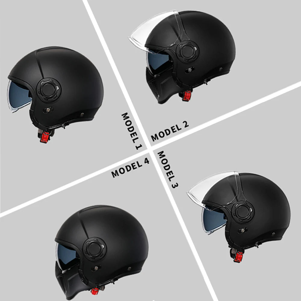 Modular Helmets – DOT Full Face Motorcycle Helmet, Dual Visor, Retro Open Face Design for Men & Women