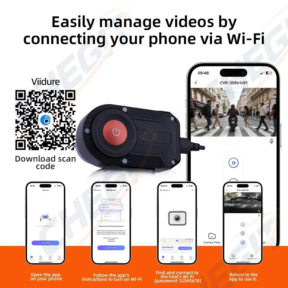 WDSZKMYF 2K HD IP65 Waterproof Motorcycle Dash Cam 170° WiFi Night Vision Loop Recording Motorcycle Camera Black Box for Motorcycle E-Bike Bicycle Mountain Bike