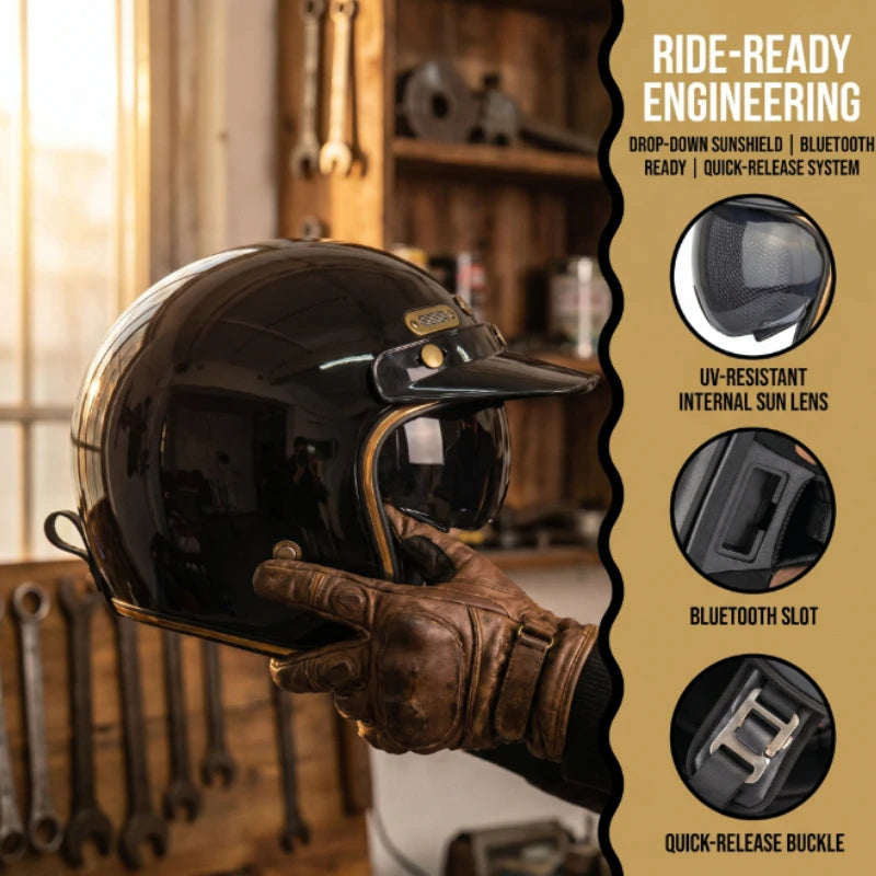 Open Face Helmets – DOT Approved Retro Motorcycle Helmet, Carbon Fiber Style with Visor for Men