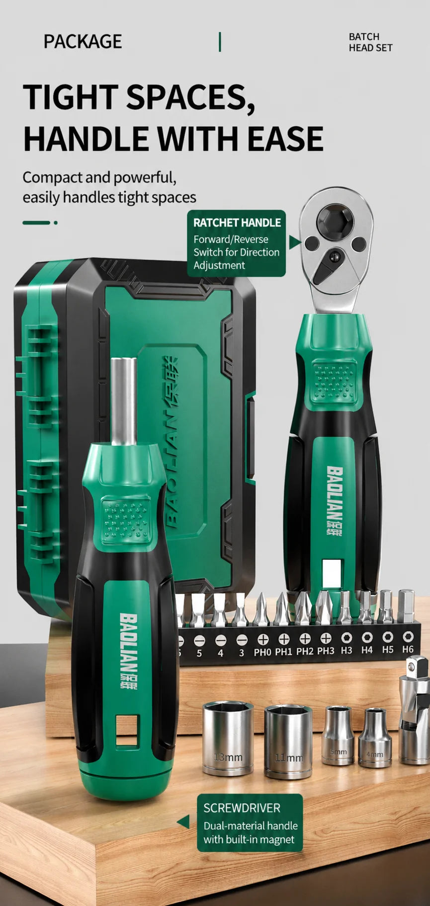 Baolian 40-in-1 Bike & Motorcycle Repair Tool Kit – Ratchet, Socket Wrench & Screwdriver Bit Set – Cr-V Steel – Carry Bag – $80