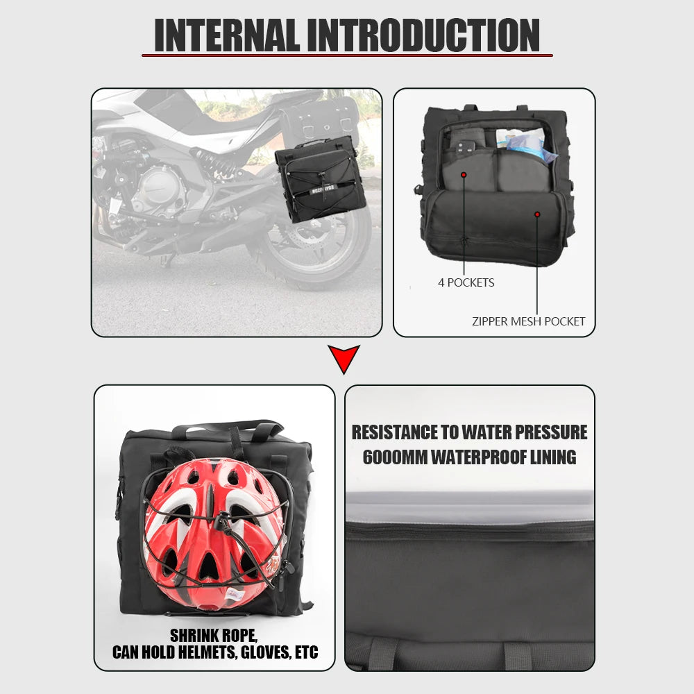 SOYAVISION Motorcycle Saddlebag Waterproof Side Bag 20L 500D Polyester Travel Motorbike Luggage Rear Seat Bag for BMW R1200GS ADV Kawasaki Yamaha Honda Suzuki – Black (1PC / 2PC)
