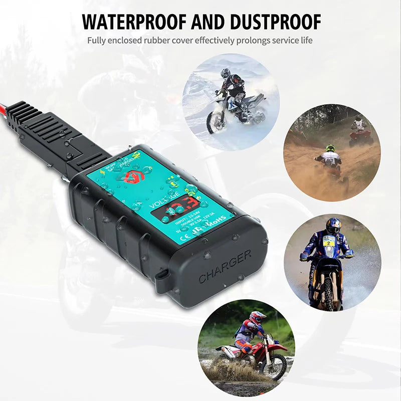 12V Waterproof Motorcycle USB & Type-C Fast Charger – SAE Adapter with Power Switch & Voltmeter