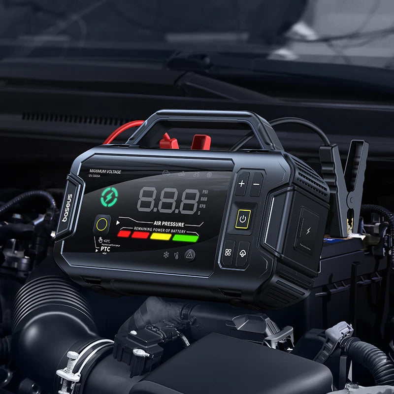 Baseus PrimeTrip VJ1 Motorcycle Jump Starter 3000A 4-in-1 with 150PSI Air Compressor 21600mAh Power Bank Patented PTC Heating LED Light