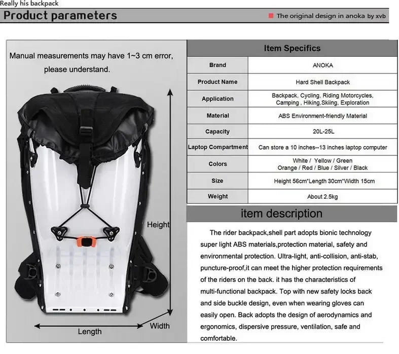 Motorcycle Backpack – 25L Hard Shell Waterproof Racing Backpack