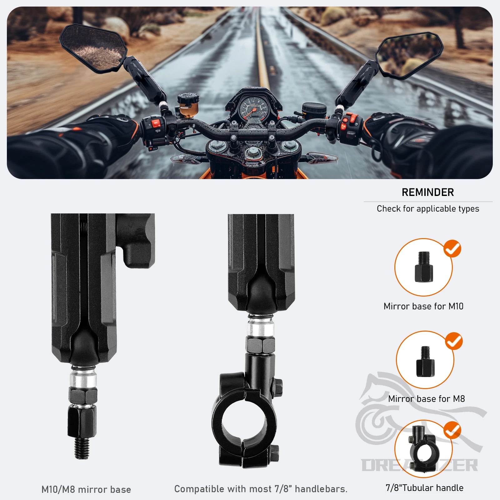 Universal Motorcycle Mirrors Angle Adjustable Folding Handlebar Side Mirror Compatible With Adventure Dirt Street Bike ATV