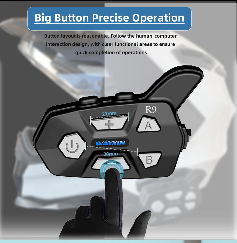 WAYXIN R9 Motorcycle Bluetooth Intercom – 6-Rider 1500m