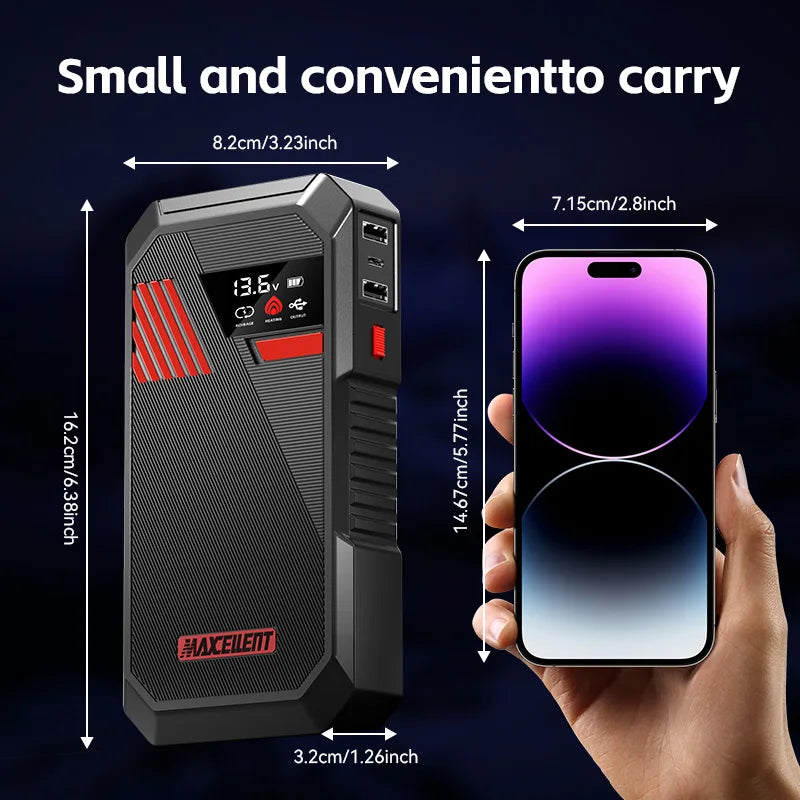 Maxcellent S1000 3000A Jump Starter – 12V Portable Car Battery Booster with Fast Charging & LED Light
