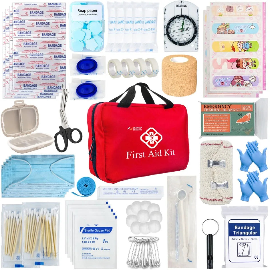 Sanke Rescue Multi-Purpose First Aid Kit 26 to 330 Pieces Waterproof Nylon Bag for Outdoor Hunting Hiking Camping Motorcycle Travel Home