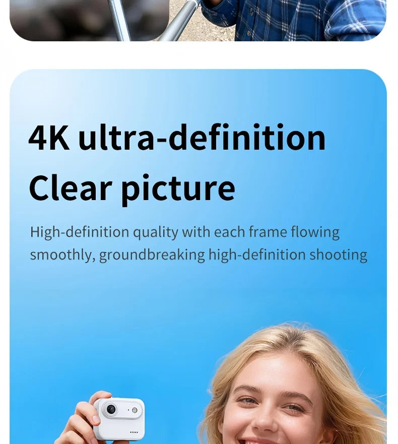 4K HD Flip Screen Thumb Action Camera 20MP Sony Sensor Anti-Shake Wide-Angle Vlog Cycling Camcorder 32GB USB Charging Lightweight Portable POV Camera for Outdoor Travel Cycling