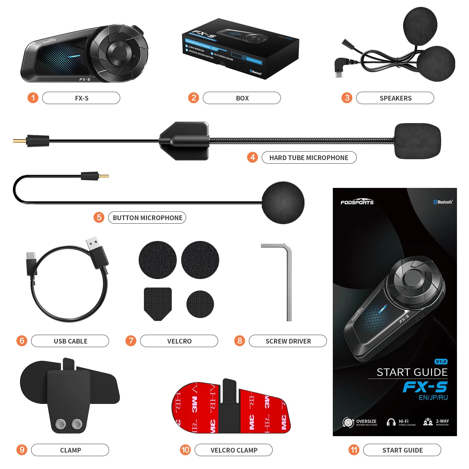 Fodsports FX-S Motorcycle Bluetooth Intercom – 1000m Helmet Headset