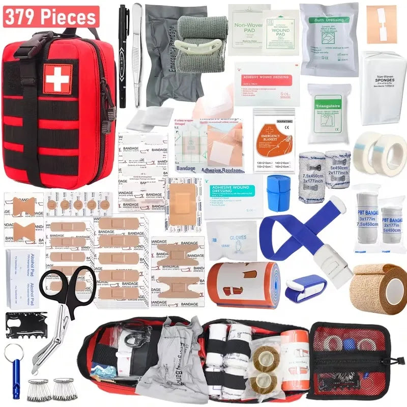 379-Piece IFAK Trauma First Aid Kit with MOLLE Pouch Emergency Survival Kit for Motorcycle Camping Hiking Car Travel Home Sports