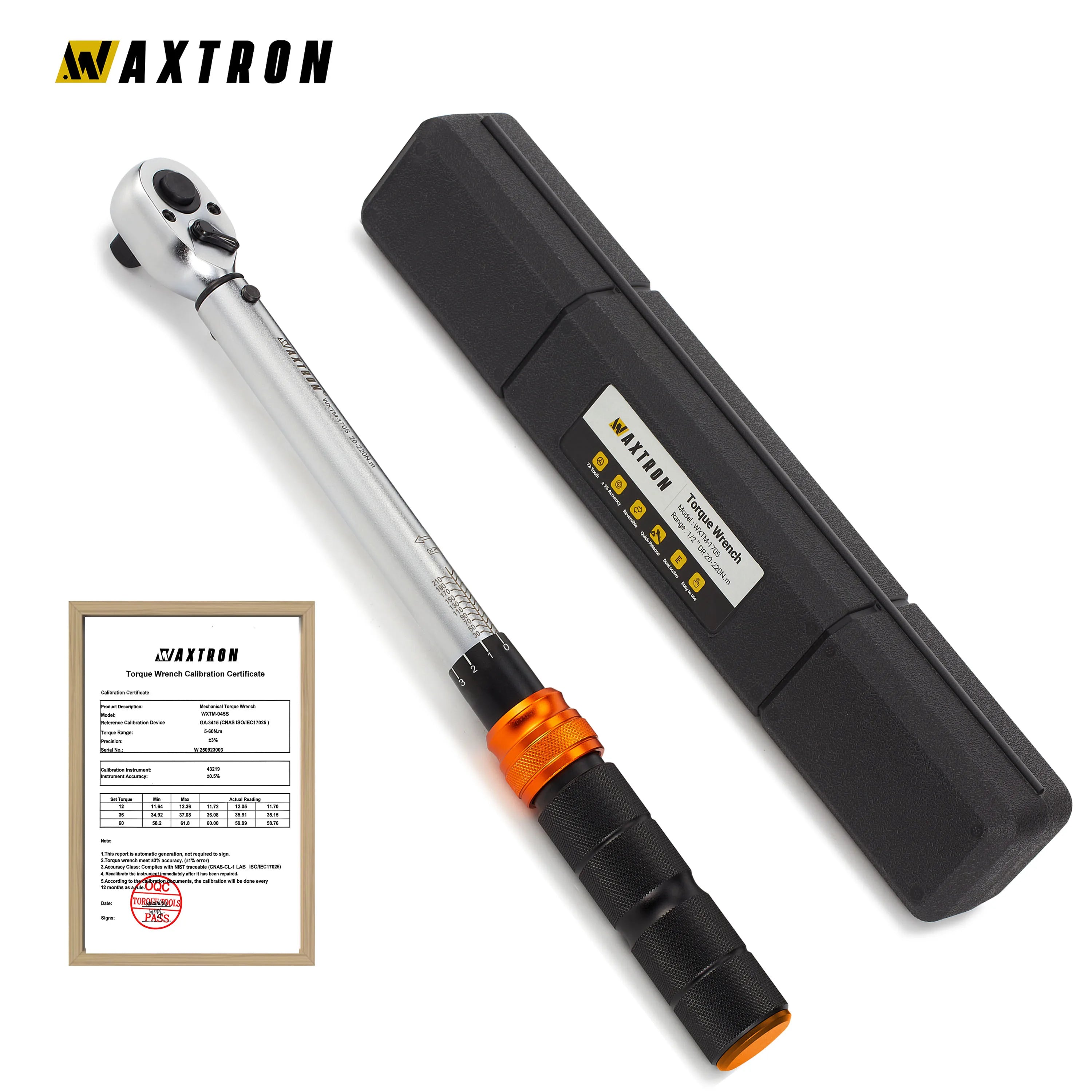 WAXTRON Click Torque Wrench – 1/4” / 3/8” / 1/2” – 1–220 Nm – 72-Tooth – ±3% – Chromium-Vanadium Steel – from $62