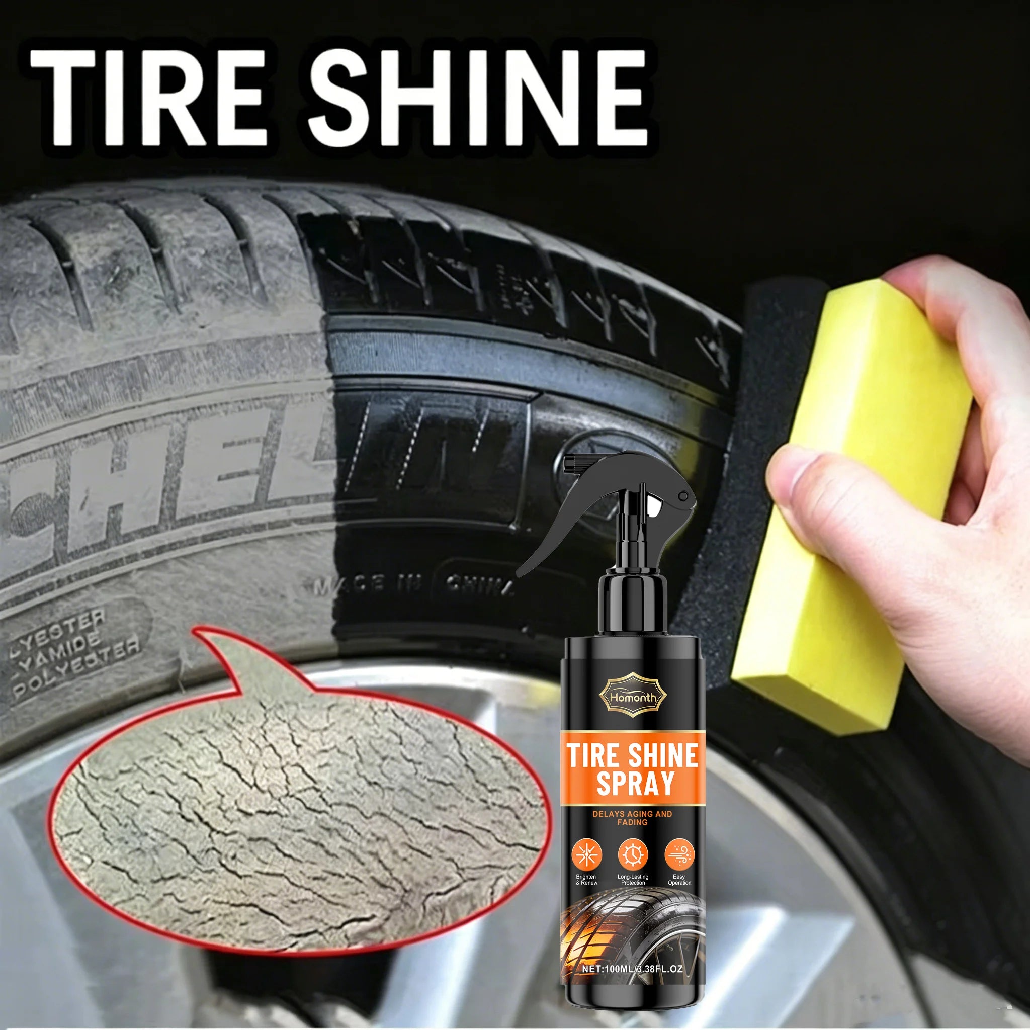 Tire Shine Spray – Black Gloss Tyre Coating Rubber & Plastic Restorer Anti-Aging Long-Lasting – 100ml – $21–99