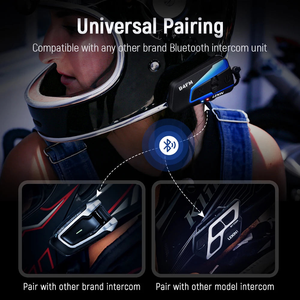 LEXIN B4FM-X Motorcycle Bluetooth Intercom – 10-Rider Music Sharing