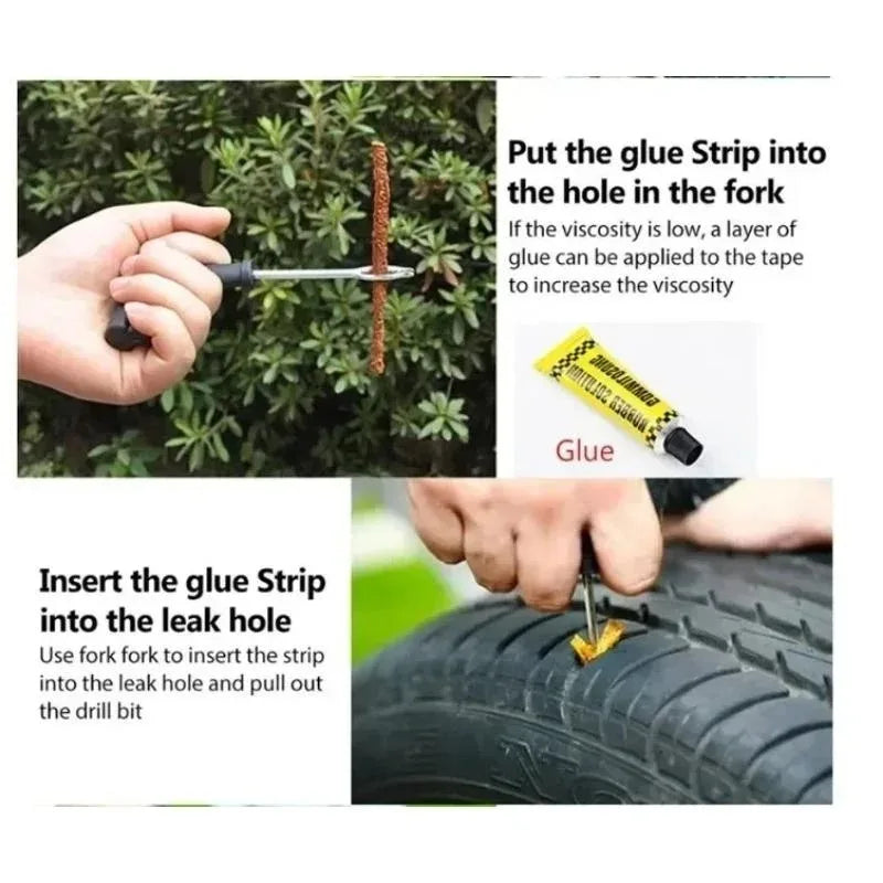 Professional Tubeless Tire Plug Repair Kit – Heavy Duty Zinc Alloy T-Handle Tools – Car Motorcycle Truck SUV ATV – 6pcs with Storage Box – $12