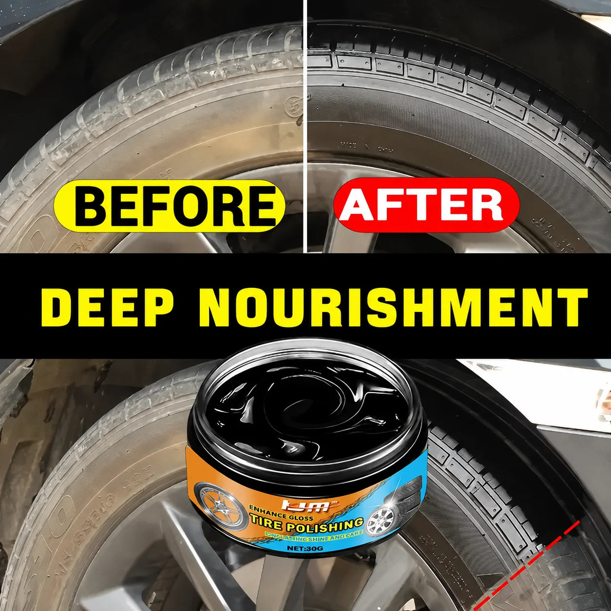 Motorcycle & Car Tire Shine Protection Wax – Plastic Renovator Interior Enhancer Tire Protector Black Gloss Formula – $10