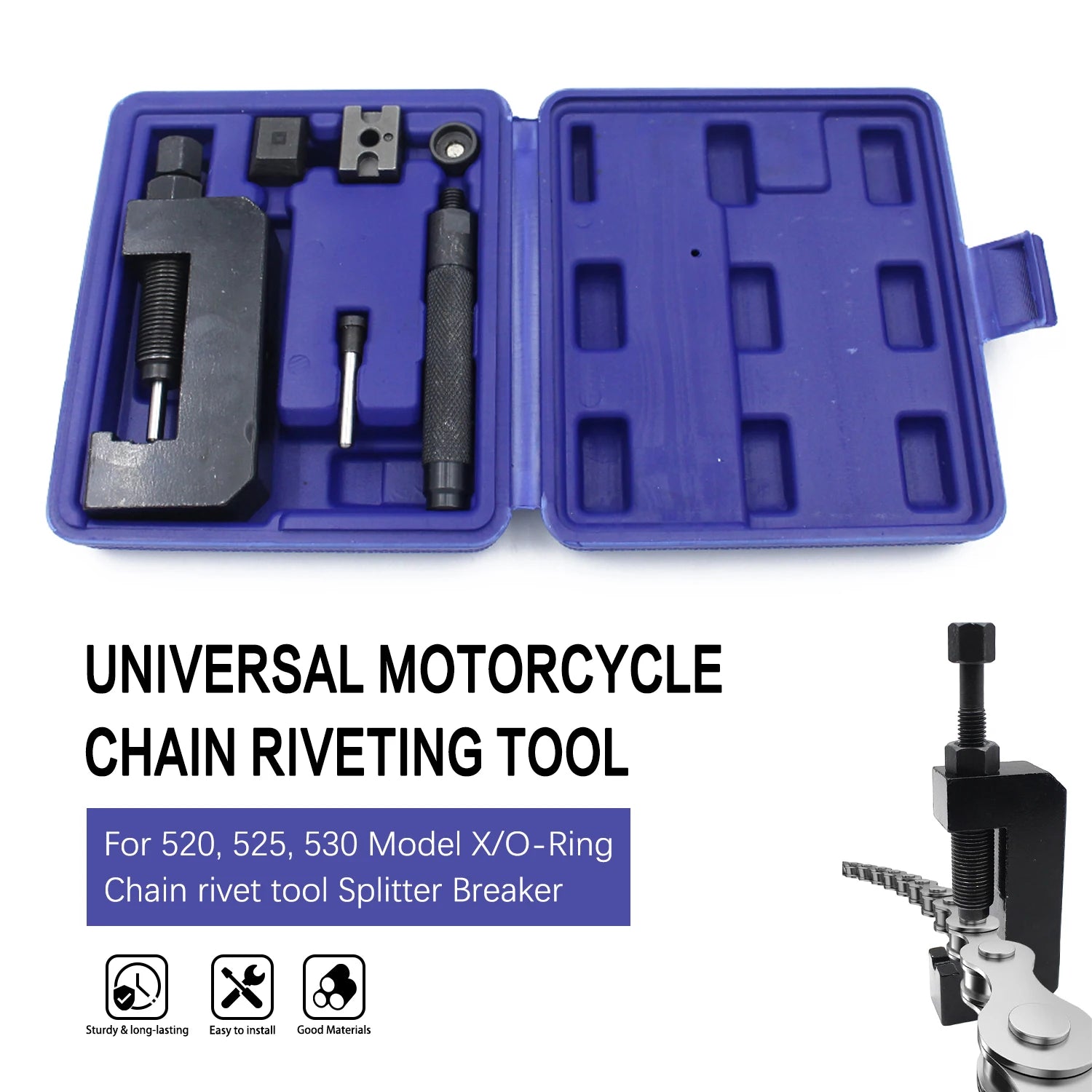 SHAOQI Universal Chain Breaker & Rivet Tool Set – 520/525/530 X/O-Ring – Hard Storage Box Included – 961g – $56