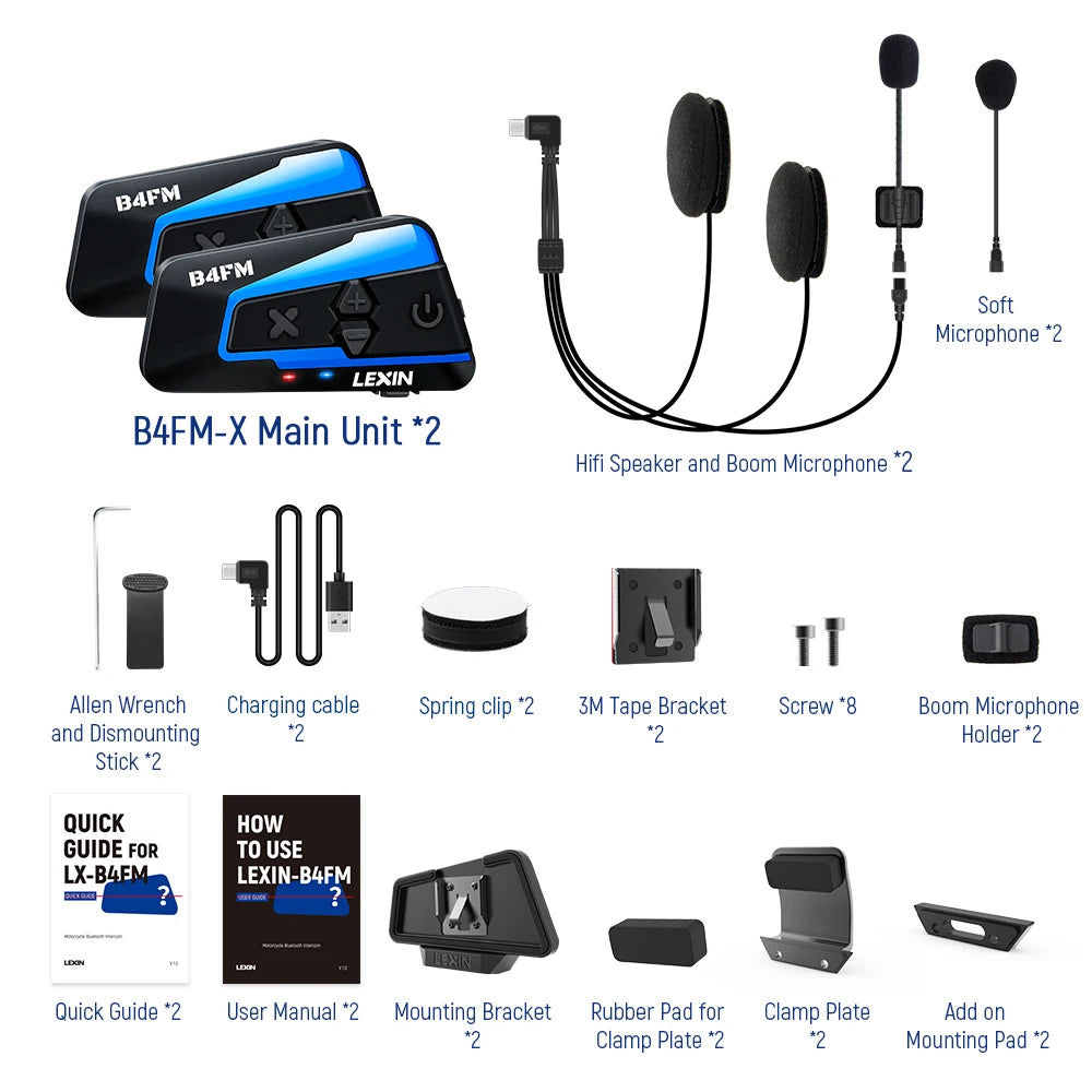 LEXIN B4FM-X Motorcycle Bluetooth Intercom – 10-Rider Music Sharing