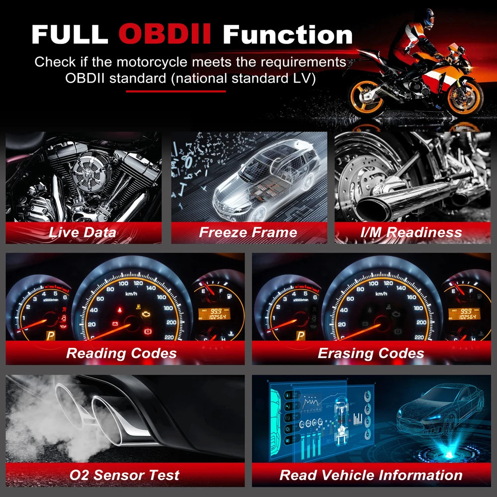 ANCEL MT100 Motorcycle OBD2 Scanner – Engine + ABS System – Yamaha Honda Suzuki – Wired Handheld – 2-Year Warranty – $138