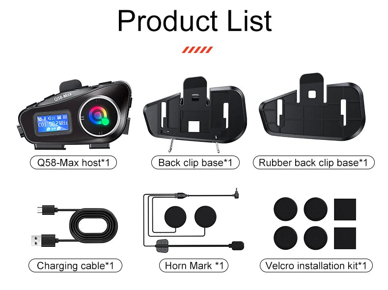 Q58 Max Motorcycle Bluetooth Intercom – 500m Helmet Communication