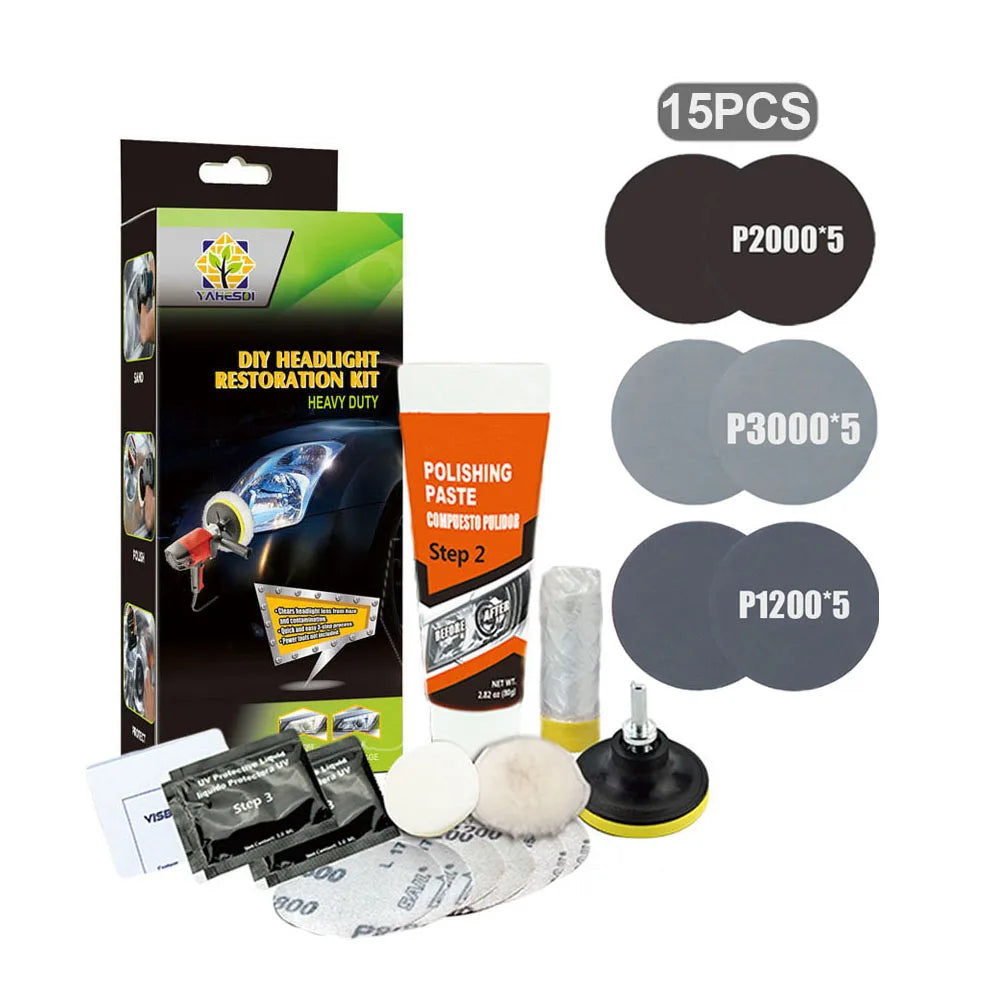 Professional Car & Motorcycle Headlight Restoration Kit – Wet Sand + Polish + UV Protect – Removes Yellowing Scratches – Car / Motorcycle / ATV – 24 Set Options – $40