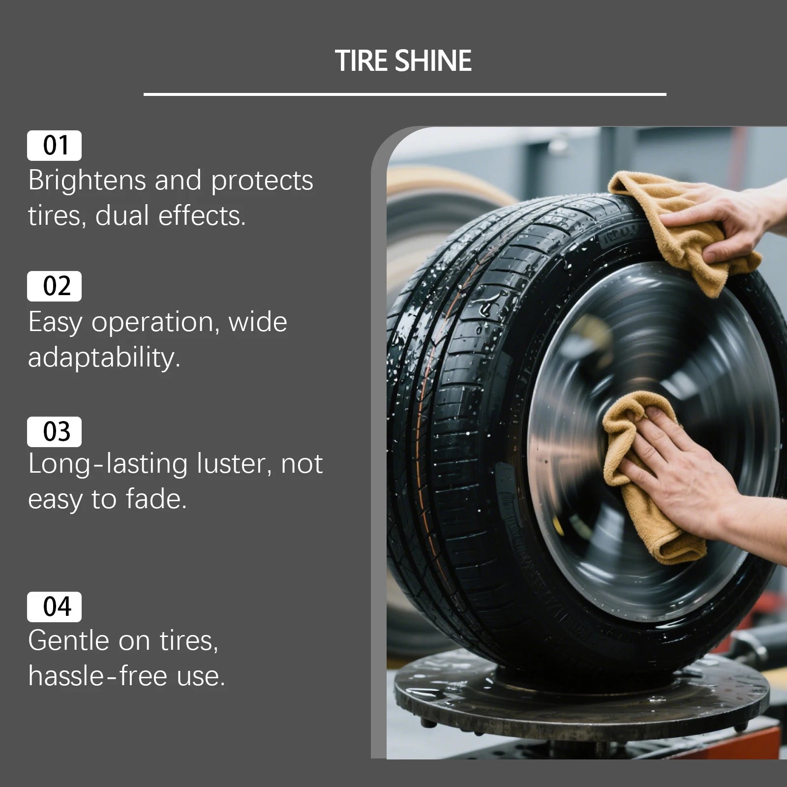 Water-Based Tire Gloss Spray 120ml – Non-Greasy UV Protection Matte to Gloss Finish for Black Tires – 1–10 Bottles – $16–76