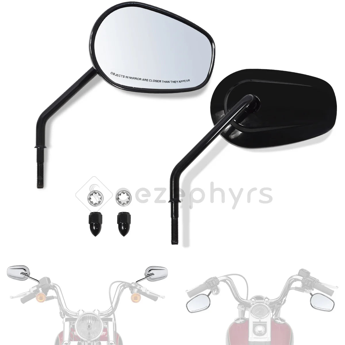 WOWTK Harley-Davidson 360° Adjustable Handlebar Rearview Mirror Pair 5/16" 24 UNF for Touring Sportster Softail Dyna Road King Electra Glide Fat Boy 1982-2026