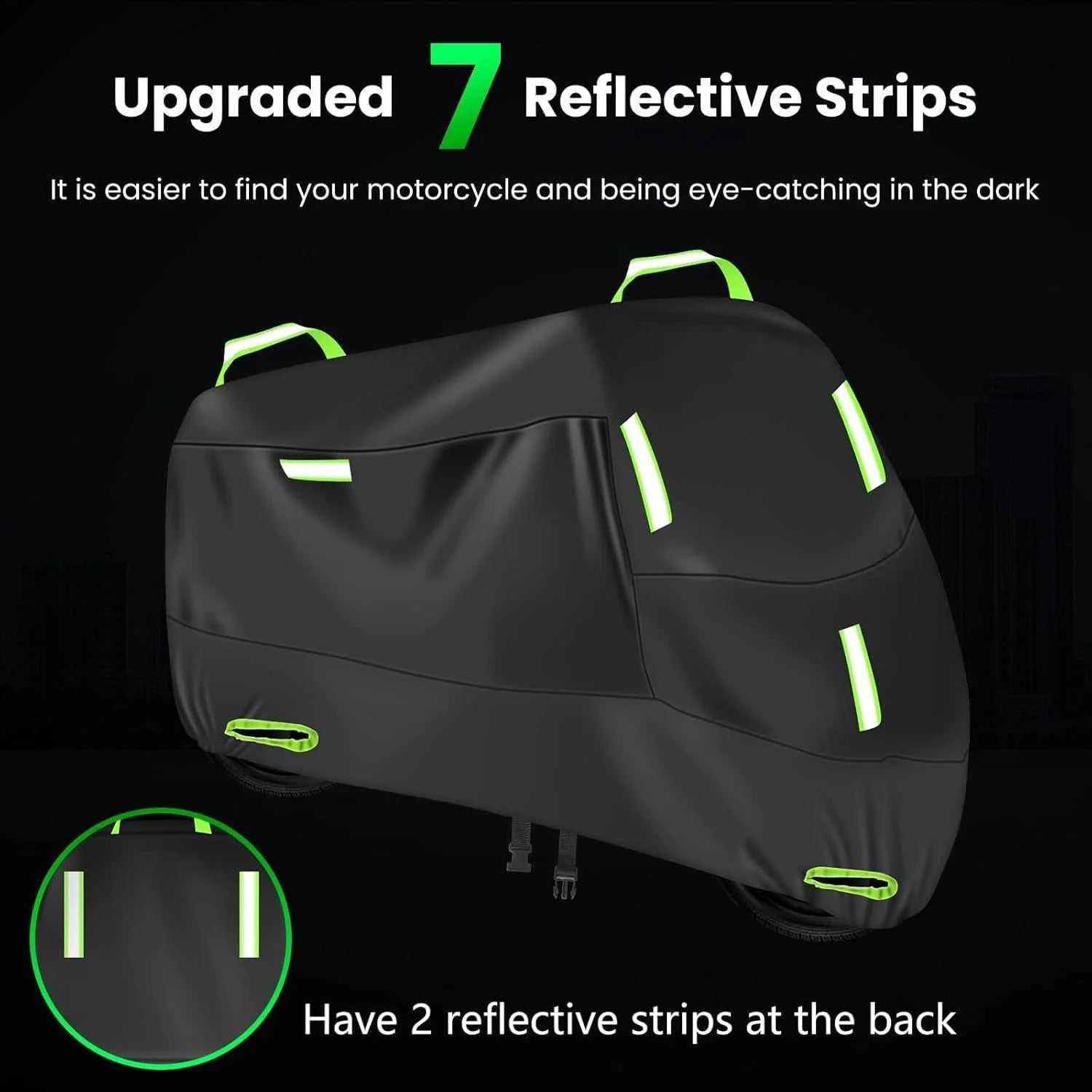420D Universal Motorbike UV Protection Cover – High-Density Oxford Cloth Waterproof Rainproof Dustproof All Weather Windproof Lock Holes Night Reflective Strips Black M-4XL