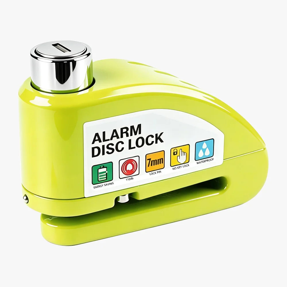 Motorcycle Bicycle Alarm Disc Lock Aluminum Alloy Anti-Theft Safety Padlock Vibration Reminder Security Protection Accessories – 110dB 7mm Hardened Steel 2 Keys Allen Wrench 7 Colors