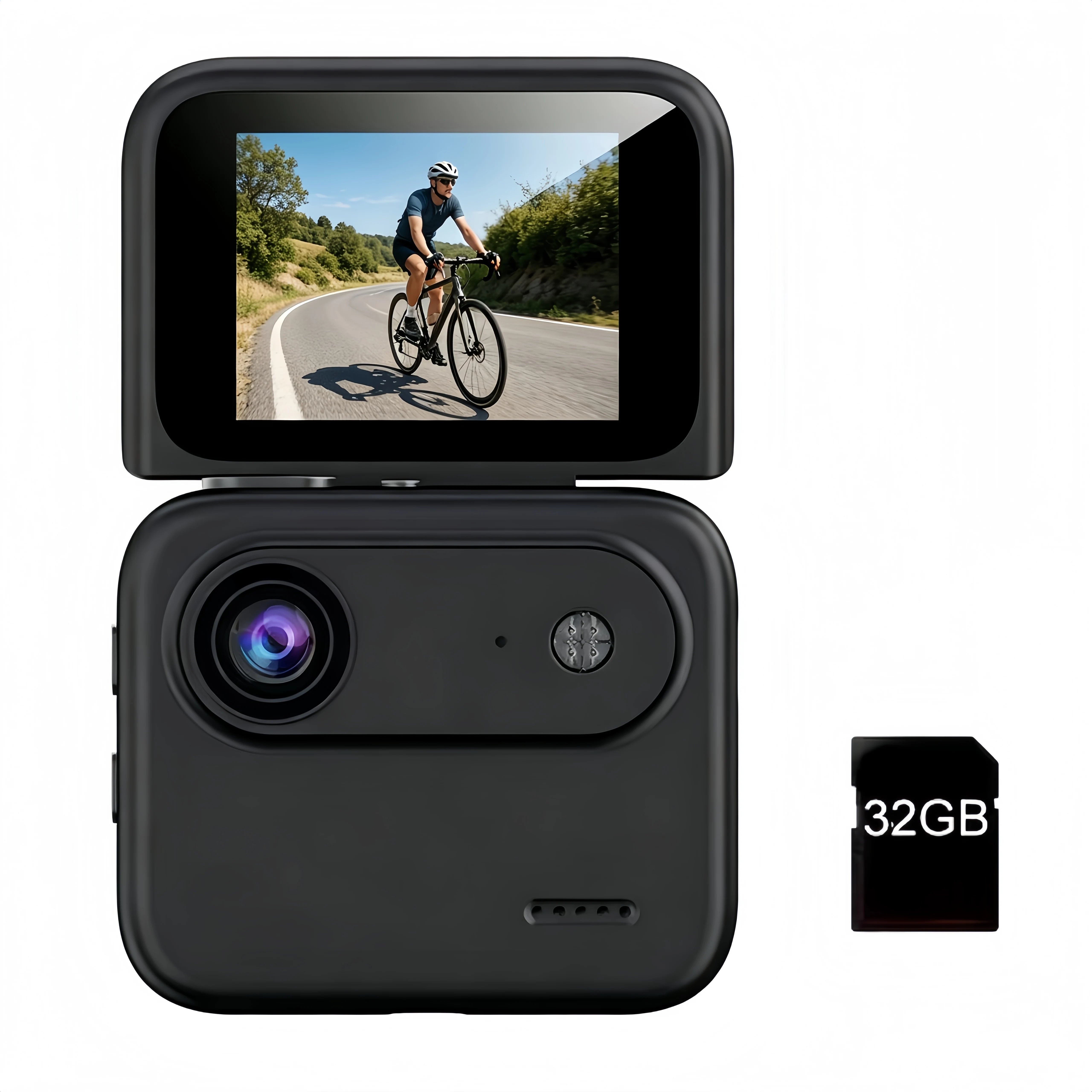 4K HD Flip Screen Thumb Action Camera 20MP Sony Sensor Anti-Shake Wide-Angle Vlog Cycling Camcorder 32GB USB Charging Lightweight Portable POV Camera for Outdoor Travel Cycling