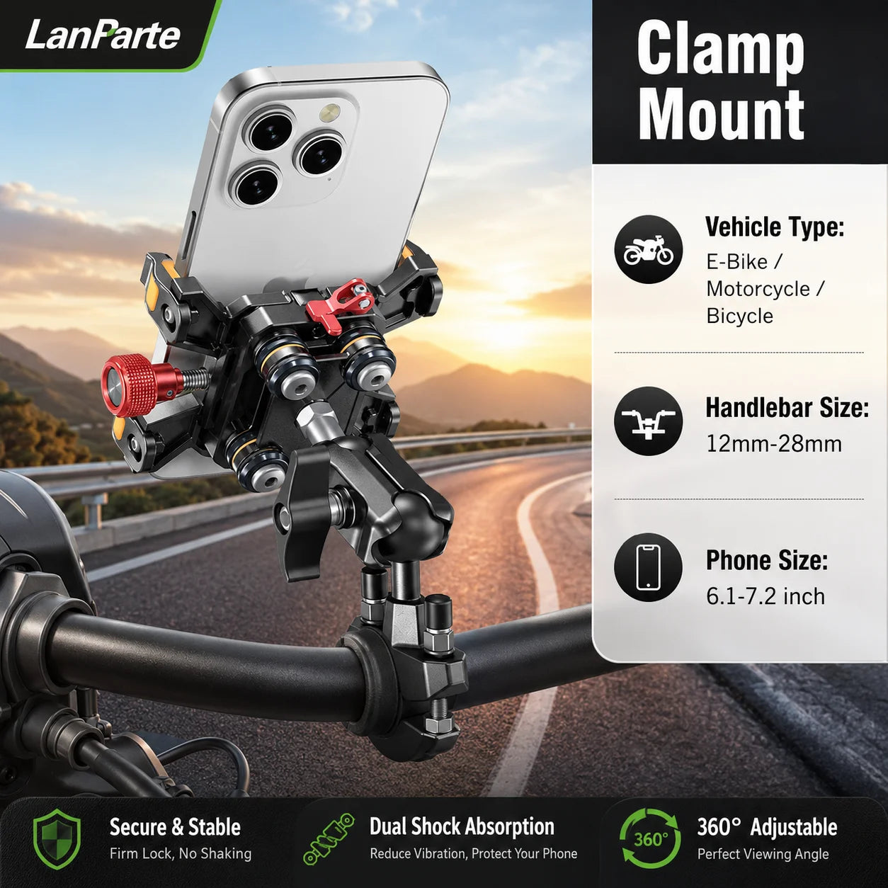 Aluminum Alloy Motorcycle Phone Mount – Mirror-Mount Shockproof 360° GPS Holder for Scooters & E-Bikes