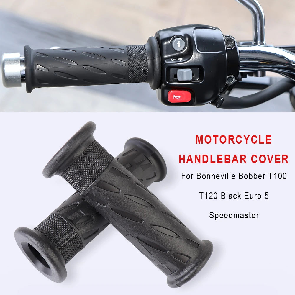 Triumph Bonneville Motorcycle Handlebar Grips 22mm 28mm High Quality Rubber Striped Non-Slip Shockproof Handle Bar Grip Cover for Bonneville Bobber T100 T120 Speedmaster Thruxton 1200 Euro 5 – Black (1 Pair)