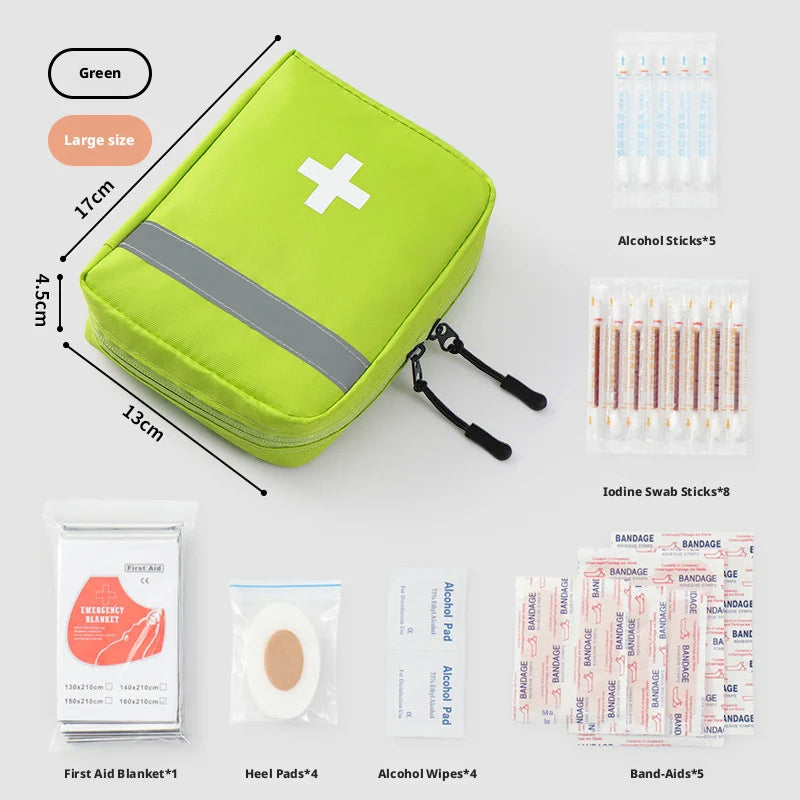 Reflective Portable First Aid Kit for Outdoor Hiking Camping - Emergency Medicine Organizer with Car Storage Strips