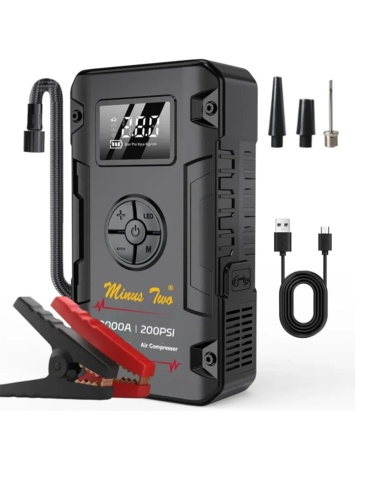 Motorcycle Jump Starter 8000A with 200PSI Air Compressor 4-in-1 Portable Power Bank Tyre Inflator Motorcycle Battery Booster Starting Device
