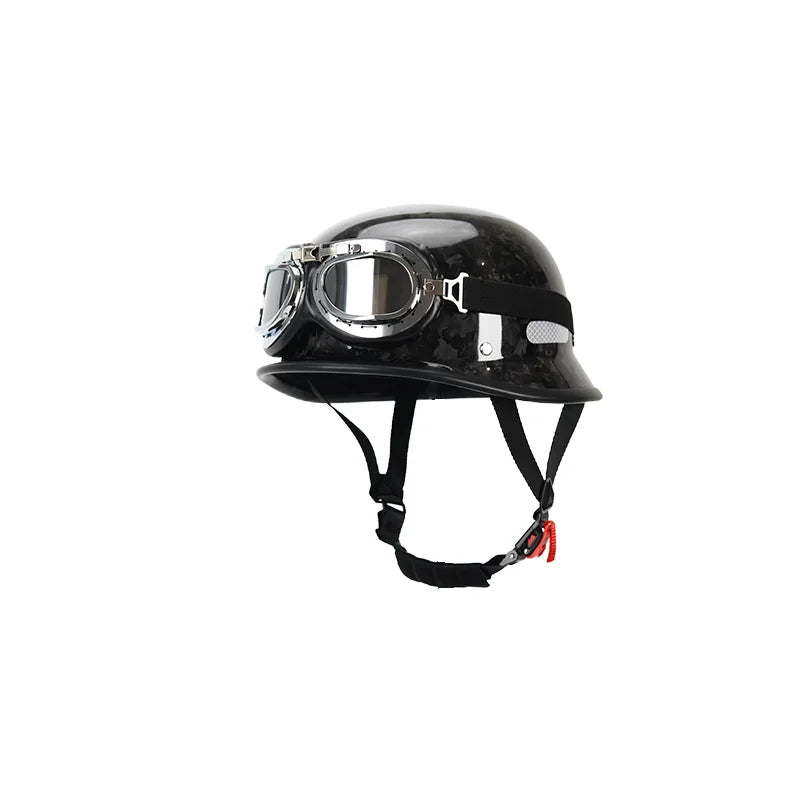 Carbon Fiber Helmets – Forged Carbon Fiber Retro Half Face Motorcycle Helmet, German-Style Lightweight Design