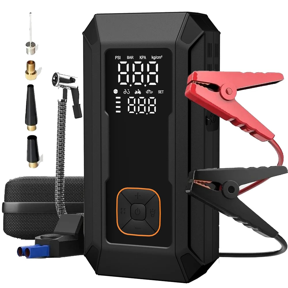 Motorcycle Jump Starter Q28 4000A with 150PSI Air Compressor Portable Power Bank Tyre Inflator 400 Lumen LED Light 12V