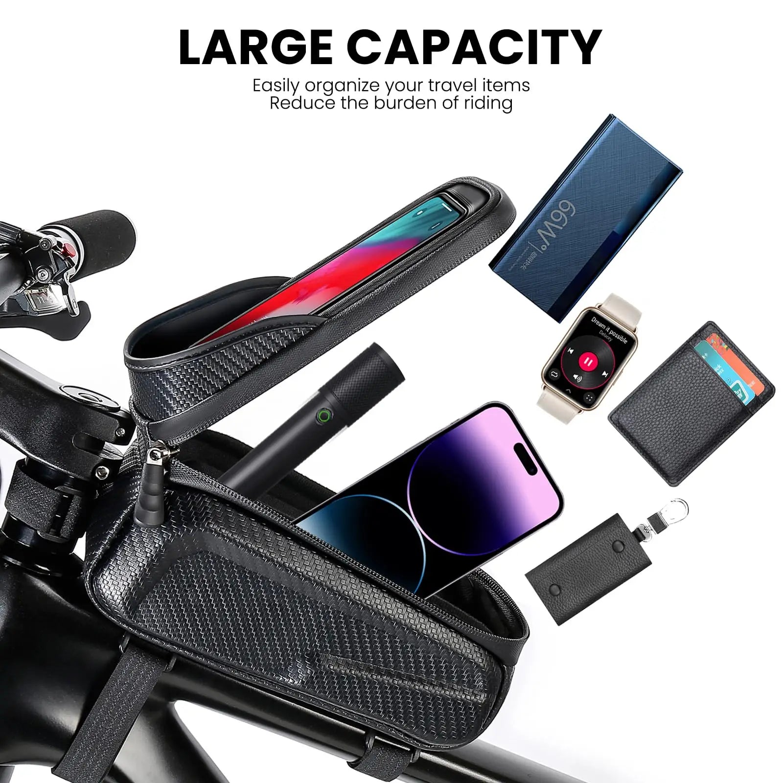 Waterproof EVA Bike Phone Pouch – Front Frame Top Tube Bag for Phones Up to 6.8"
