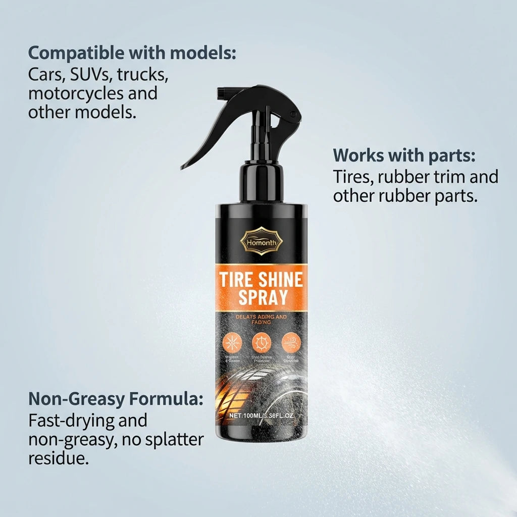 Tire Shine Spray – Black Gloss Tyre Coating Rubber & Plastic Restorer Anti-Aging Long-Lasting – 100ml – $21–99