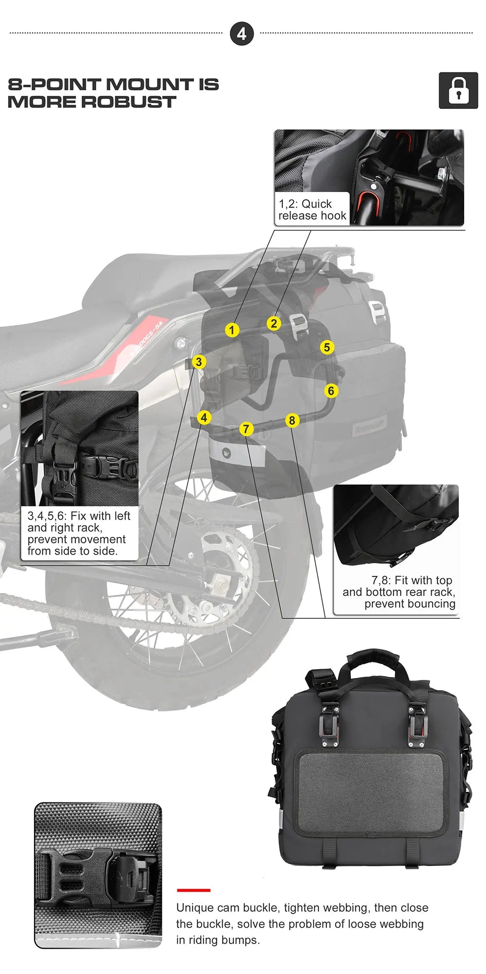 Rhinowalk Motorcycle Side Saddle Bag 20L Universal with Removable 100% Waterproof Inner Bag Motorbike Travel Luggage Accessories – Black / Olive (1PC)