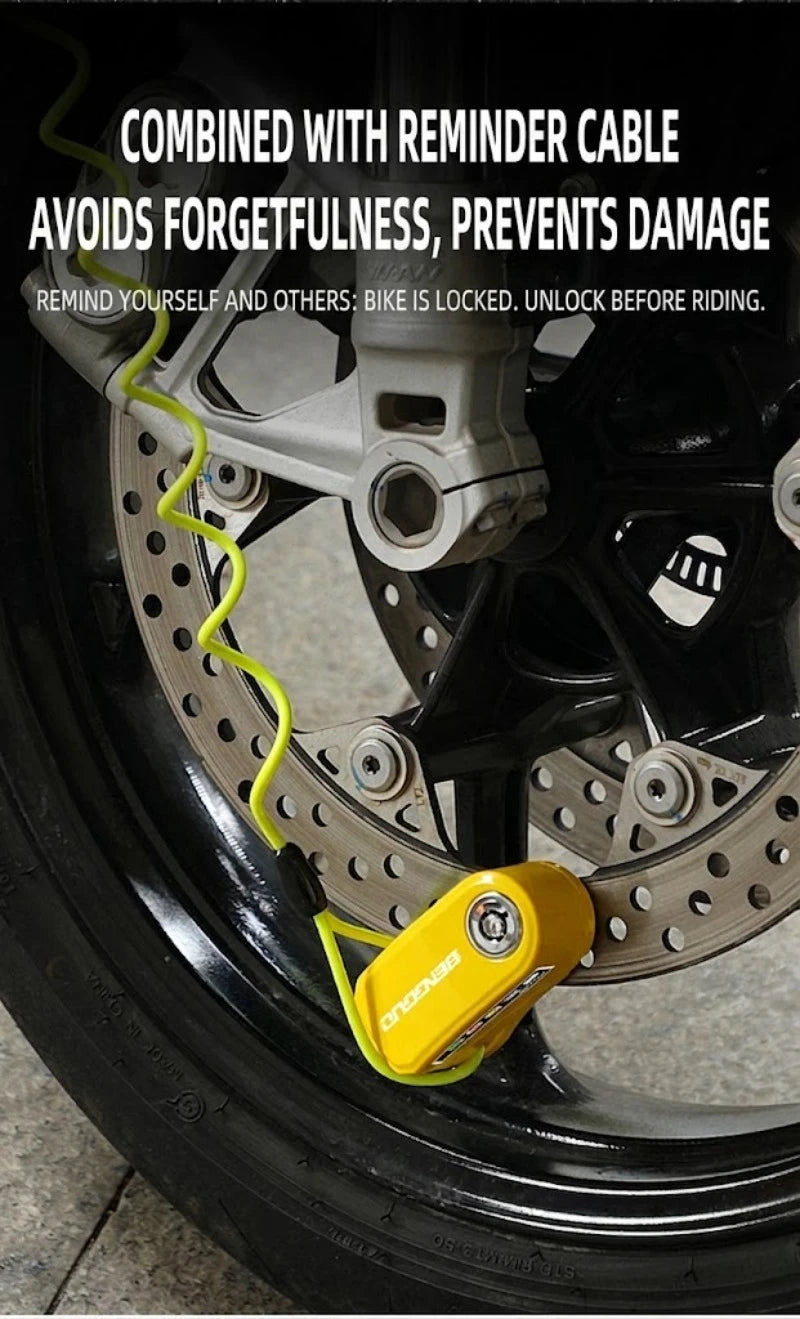 Alarm Disc Lock Anti-Theft 110dB Waterproof Motorcycle Disc Brake Lock Aluminum Alloy with Reminder Cable for Scooter Bike Parts – Vibration Alarm – 0.22kg – Red Yellow Green Black Blue – With or Without Rope