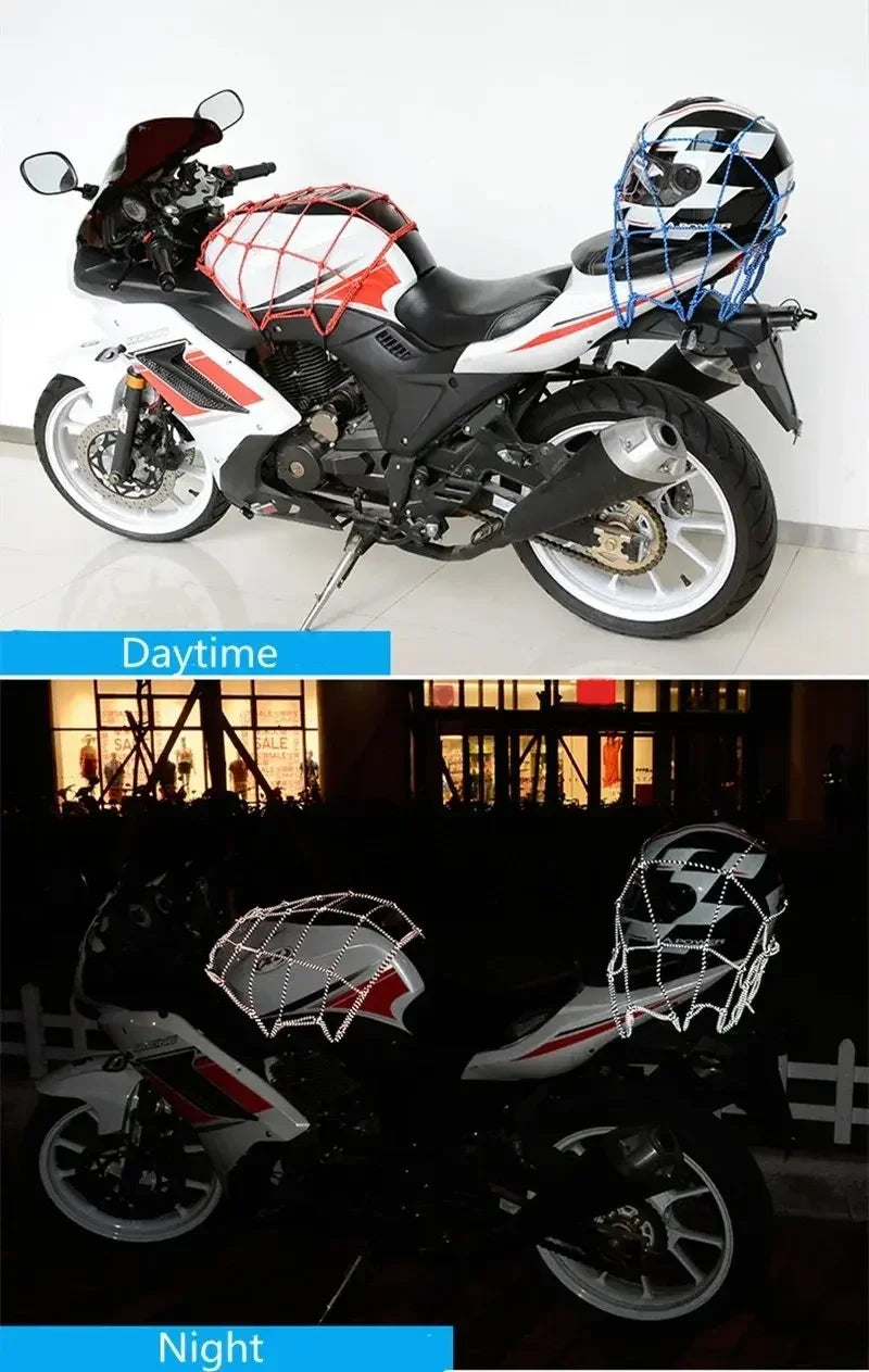 Cargo Net – Reflective Motorcycle Helmet & Luggage Bungee Net