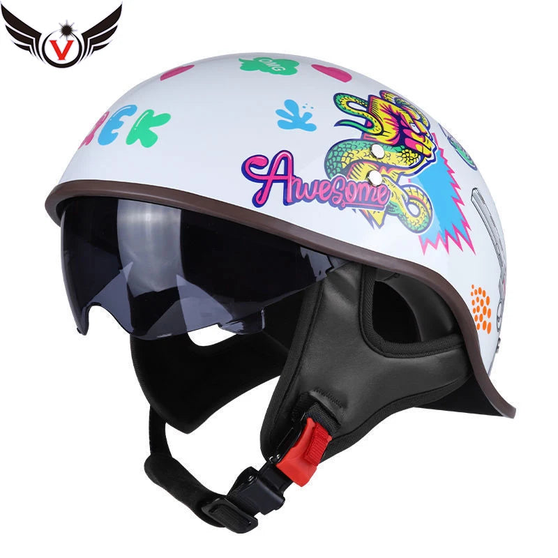 Half Helmets – V Retro Motorcycle Helmet, Lightweight All-Season Cruiser Helmet for Men & Women