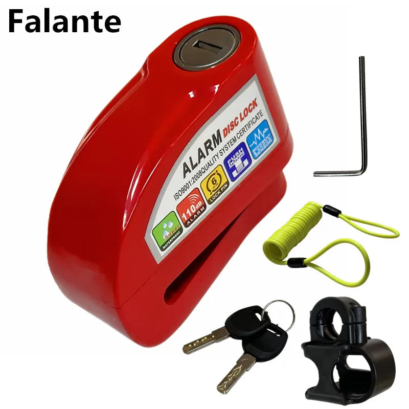 Falante Motorcycle Alarm Lock Safety Anti-Theft Disc Brake Aluminum Alloy Motorbike Bicycle Accessories – Model 8302 – 21x14x4cm – 18 Color Styles